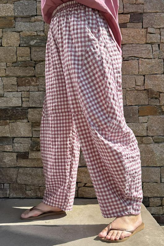 Nonni Gingham Classic Barrel Pant Indian Pink